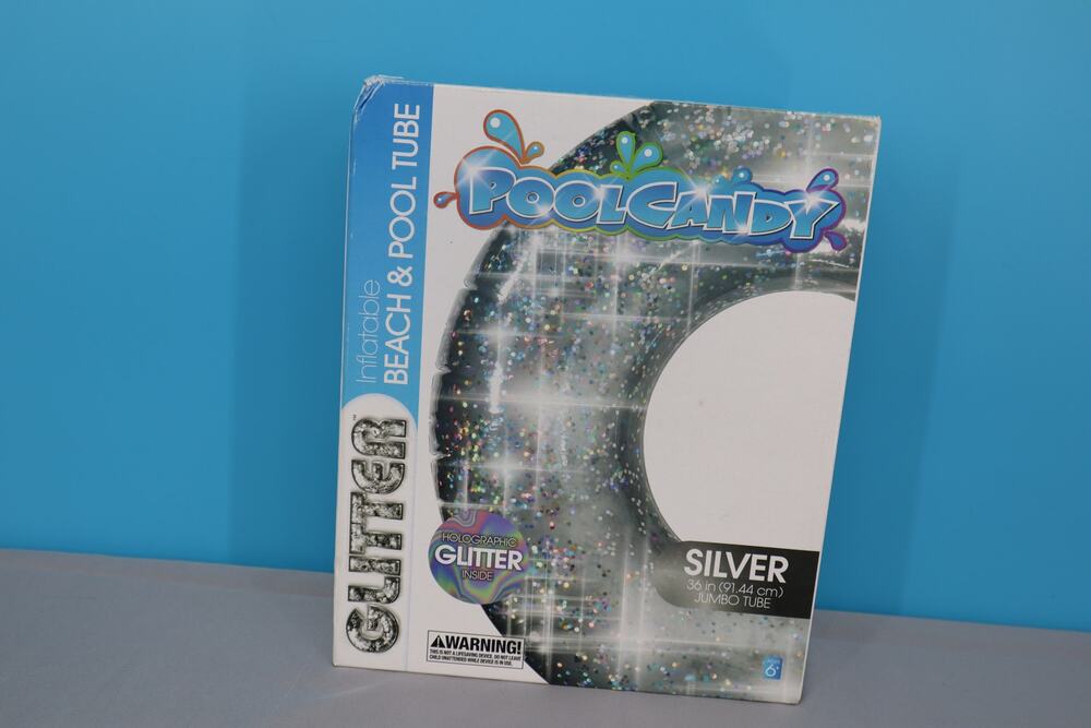 PoolCandy Silver Glitter Beach Pool Tube 36" Jumbo Inflatable Float New